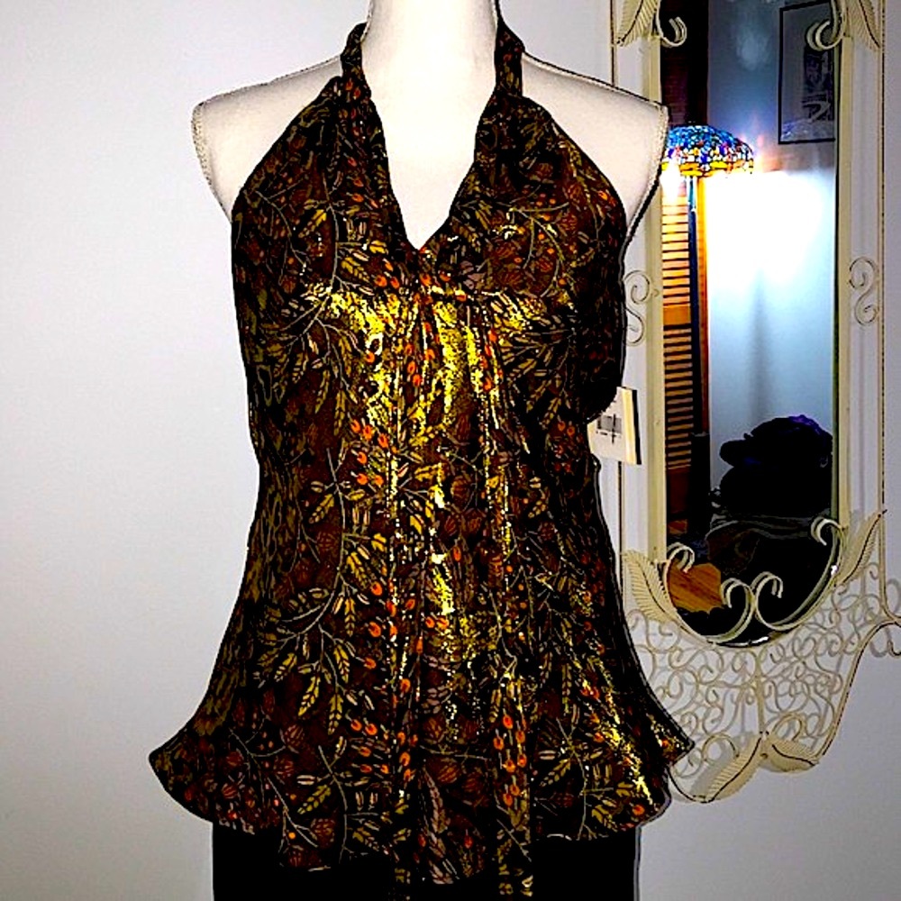Milly Metallic silk halter top